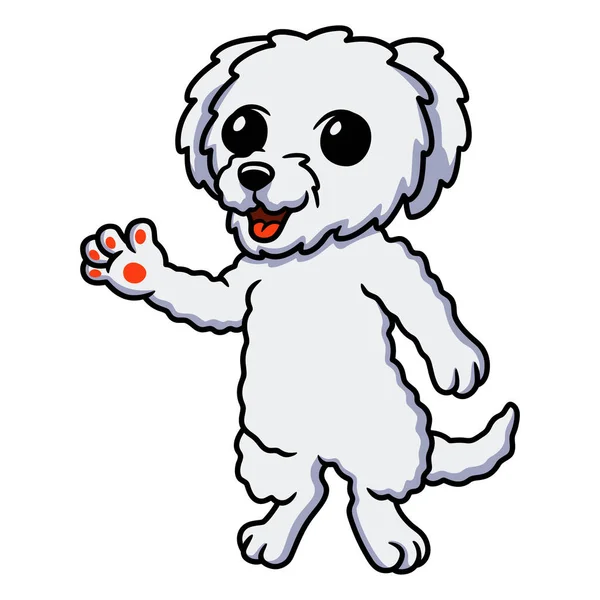 Ilustración Vectorial Lindo Bichon Frise Caricatura Agitando Mano — Vector de stock