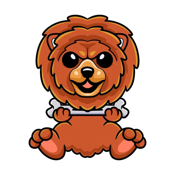 Ilustração Vetorial Desenho Animado Bonito Cão Leão Segurando Osso — Vetor de Stock