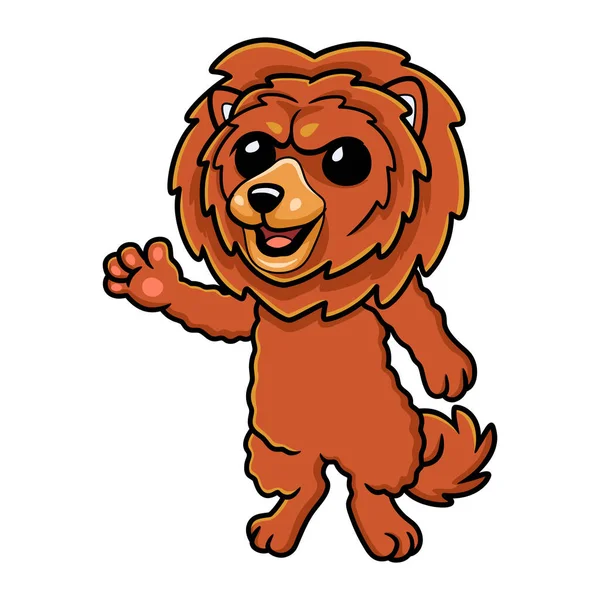 Illustration Vectorielle Mignon Petit Lion Chien Dessin Animé Agitant Main — Image vectorielle