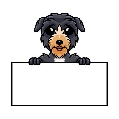 Sevimli geyik av köpeği çizgi filminin vektör çizimi. Elinde boş tabela var.