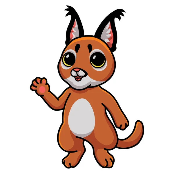 Wektor Ilustracja Cute Caracal Kot Kreskówka Macha Ręką — Wektor stockowy