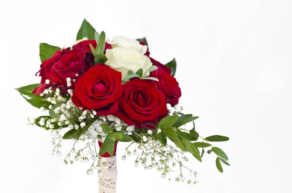 Red and white roses wedding bouquet — Stock Photo, Image