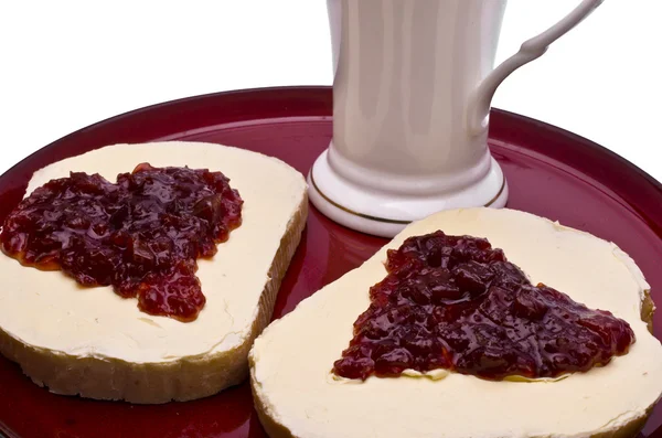 Two hearts Valentine breakfast — Stock Photo, Image