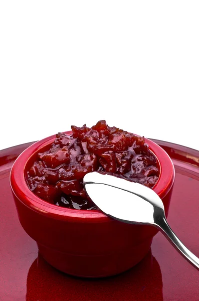 A jar of jam with silver spoon — Stock Photo, Image