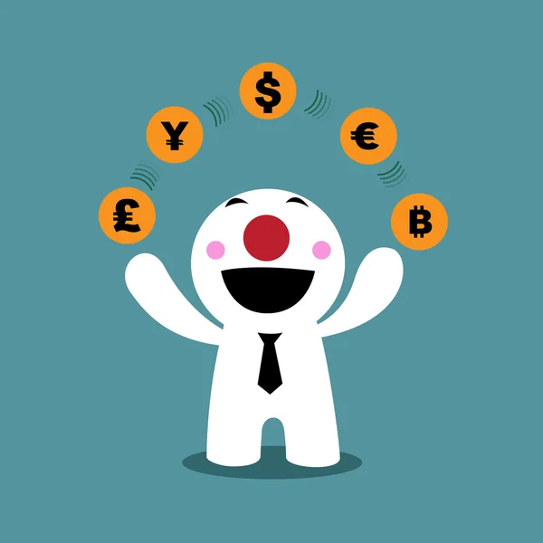 Payaso felicidad jugando signo de dinero internacional — Vector de stock