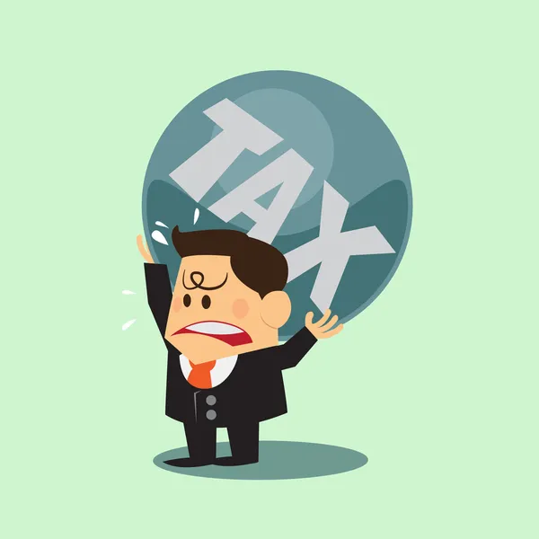 Homem de negócios impostos carregam no ombro e preocupação — Vetor de Stock