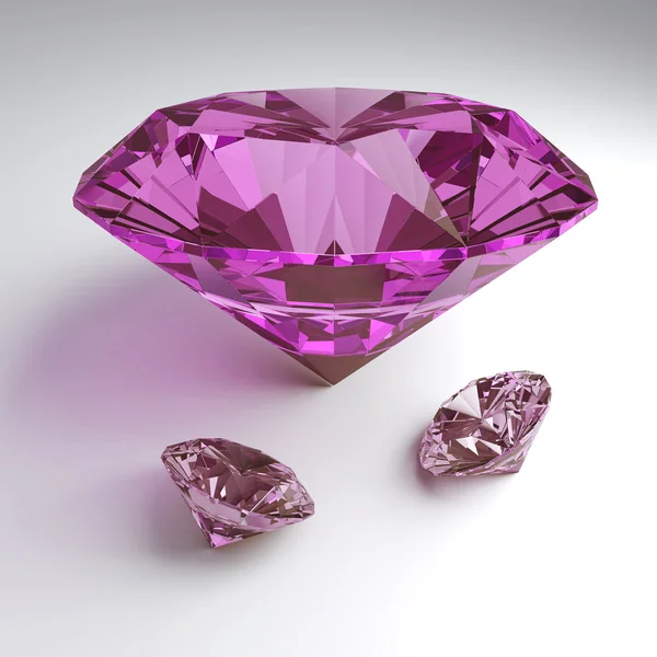 3D rosa diamanter, ruby på isolerade — Stockfoto
