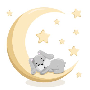 Cute sleeping bunny. Funny illustration of a sleeping rabbit. Baby Hare. Vector illustration