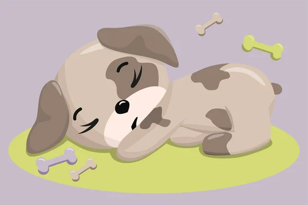 Cute Sleeping Puppy Funny Illustration Sleeping Dog Dogs Baby Vector — Stockvektor