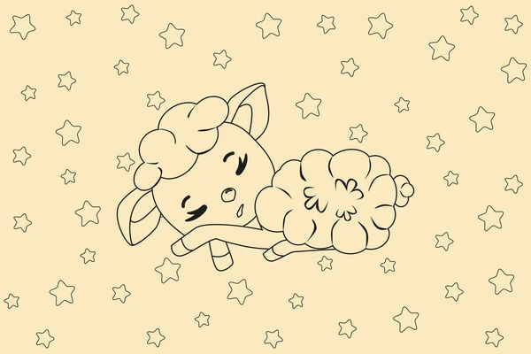 Cute Sleeping Sheep Funny Background Sleeping Lamb Sheeps Baby Vector — Vetor de Stock