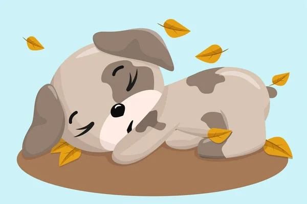 Cute Sleeping Puppy Funny Illustration Sleeping Dog Dogs Baby Vector — Stock Vector