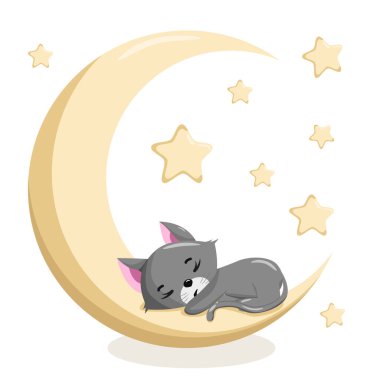 Cute sleeping kitten. Cats baby. Funny kitty. Vector illustrationn. 