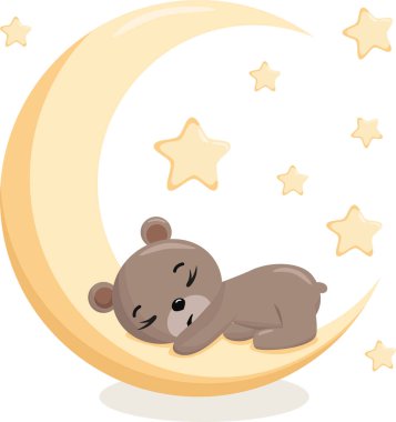 Cute little teddy bear sleeping , vector illustration, kids fashion artworks, baby graphics for wallpapers and prints.