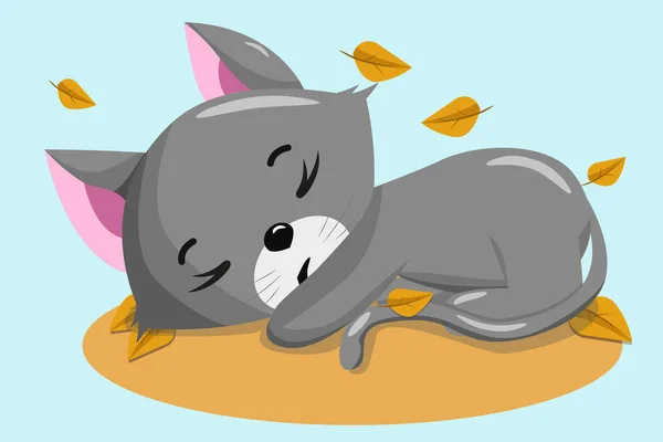 Cute Sleeping Kitten Cats Baby Funny Kitty Vector Illustrationn —  Vetores de Stock