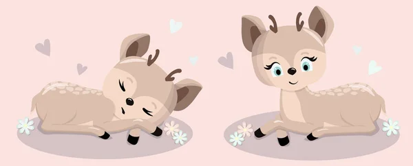 Cute Sleeping Funny Baby Deer Illustration Perfect Printing Childrens Textiles — ストックベクタ