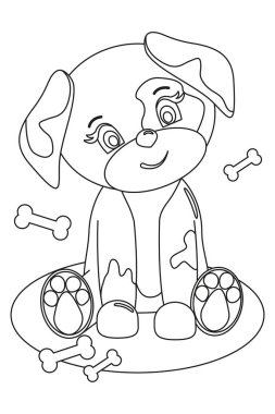 Coloring the outline of a cartoon cute little puppy. Colorful vector illustration, coloring book for kids.