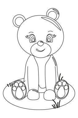 Coloring the outline of a cartoon cute little teddy. Colorful vector illustration, coloring book for kids.