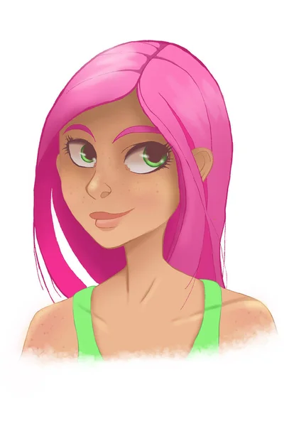 Illustration Cool Girl Bright Pink Hair — Stock Photo, Image