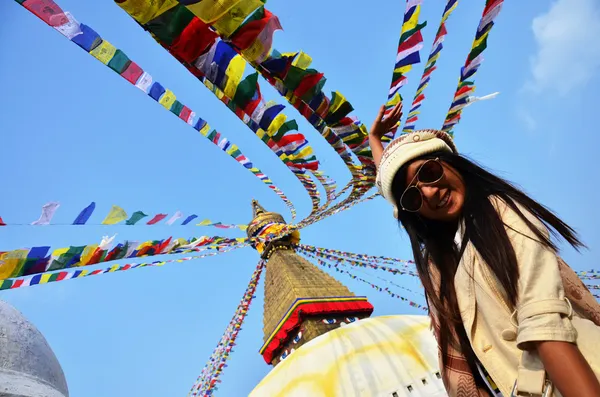 Portre Taylandlı kadın Boudhanath Katmandu Nepal modeli — Stok fotoğraf