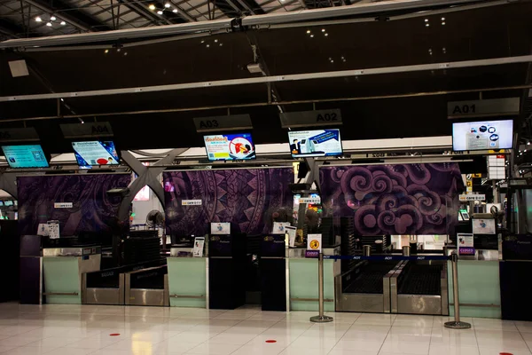 2021 방콕에서 코로나 바이러스 Coronavirus Covid 발생하는 수완나품 국제공항의 새로운 — 스톡 사진
