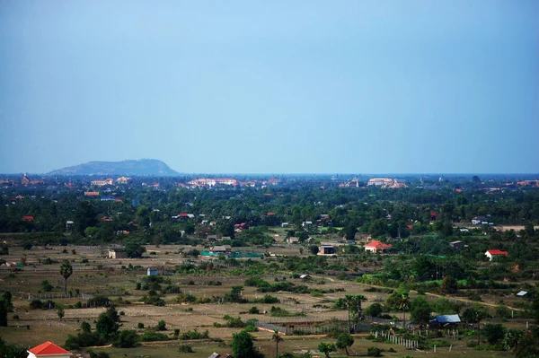 Vista Aérea Paisaje Paisaje Urbano Pequeño Pueblo Rural Con Arrozal — Foto de Stock