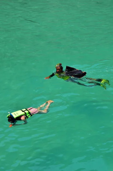 Thai People Foreign Travelers Travel Visit Swimming Snorkeling Scuba Diving — Foto Stock