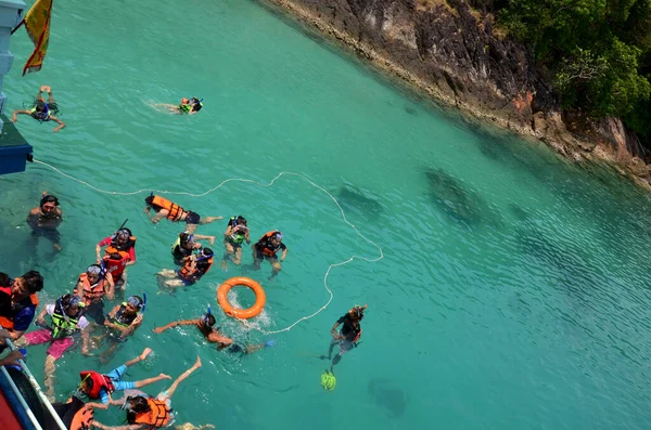 Таїландці Іноземні Мандрівники Відвідують Плавання Підводне Плавання Бачачи Корали Красиві — стокове фото