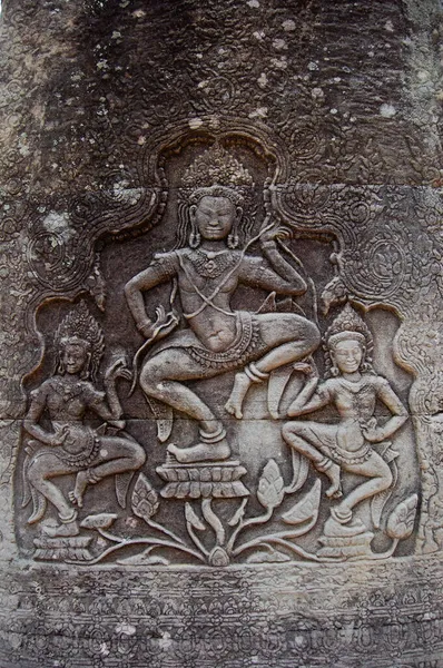 Sculpture Carving Apsaras Apsara Angel Deity Female Spirit Prasat Bayon — Stock Photo, Image
