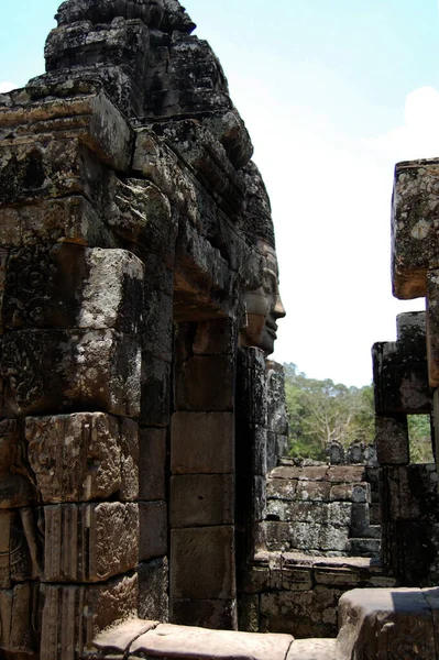 Socha Vyřezávání Starověké Zříceniny Starožitné Budovy Hradu Prasat Bayon Nebo — Stock fotografie