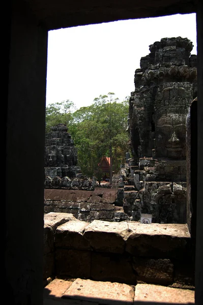 Socha Vyřezávání Starověké Zříceniny Starožitné Budovy Hradu Prasat Bayon Nebo — Stock fotografie