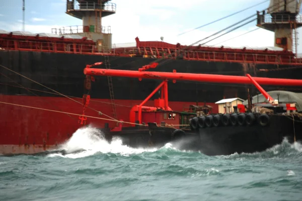 Freighter Cargo Ship Floating Sea Ocean Wait Queue Transfer Goods Stock Photo