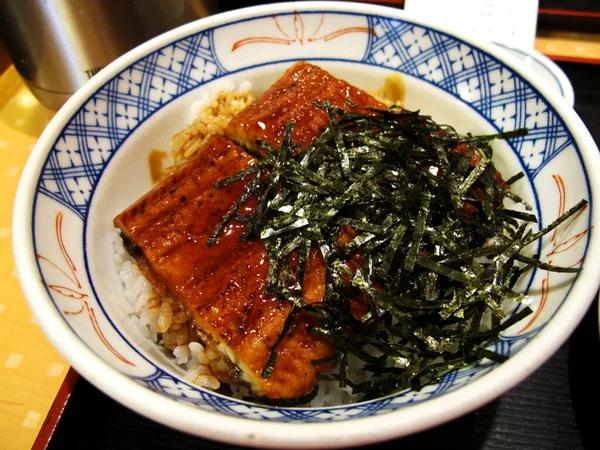 Comida Tradicional Japonesa Donburi Unadon Unagi Anguila Kabayaki Servido Encima —  Fotos de Stock