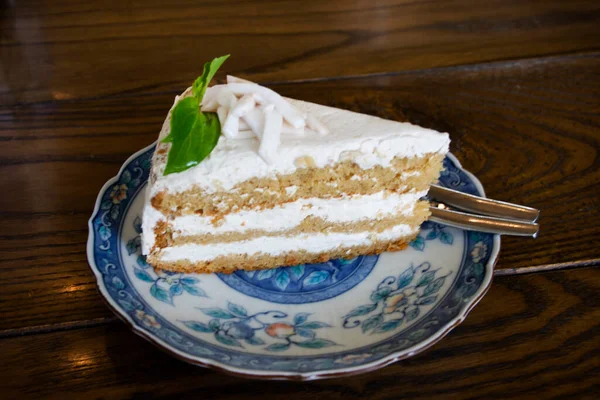 Comida Caseira Estilo Tailandês Jovem Bolo Pudim Creme Coco Prato — Fotografia de Stock