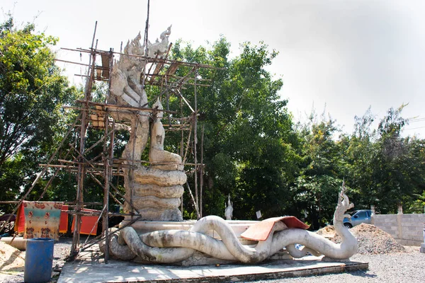 Thai Sculptor Professional People Made Build Sculpture Carving Buddha Naka — Stock Photo, Image