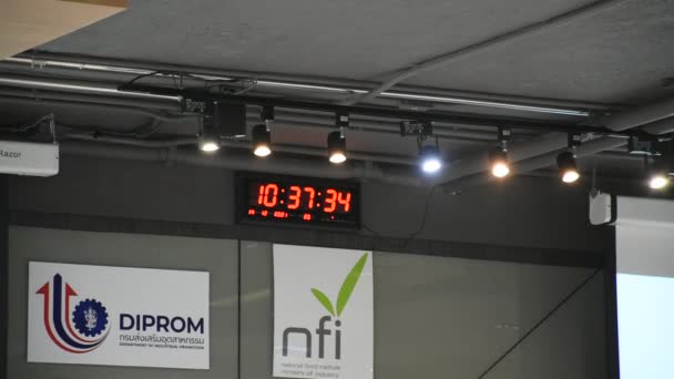 Digital Clock Time Watch Display Wall Meeting Room Thai People — Stock Video