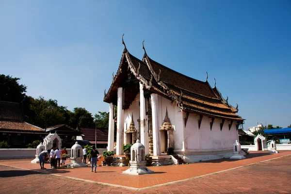 Ancient Antique Ubosot Church Building Wat Prasat Temple Thai People — Fotografia de Stock