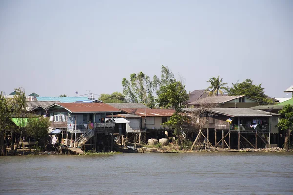 Ver Paisaje Paisaje Urbano Río Chao Phraya Con Estilo Vida — Foto de Stock