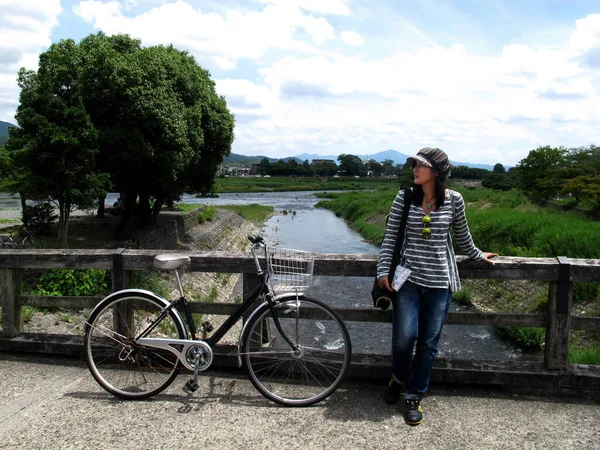 Viajero Tailandés Mujeres Personas Viajan Visita Montar Caballo Bicicleta Parada —  Fotos de Stock