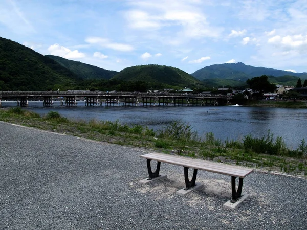 View Landscape Mountain Forest Togetsukyo Bridge Japanese People Foreign Travelers — 图库照片
