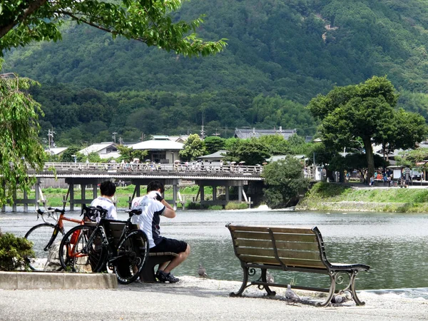 Motociclista Japonés Hombres Viajan Visita Montar Caballo Bicicleta Carretera Bicicleta — Foto de Stock