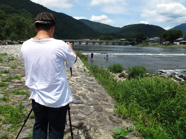 Reizigers Thai Mannen Reizen Bezoek Schieten Nemen Foto Uitzicht Landschap — Stockfoto