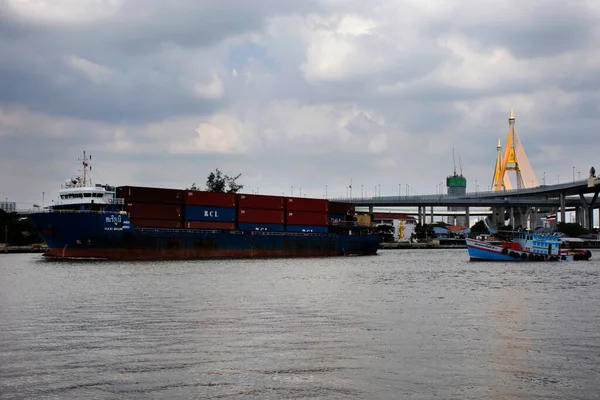 Contenedor Envío Buques Carga Marítimos Marítimos Río Chao Phraya Distrito — Foto de Stock