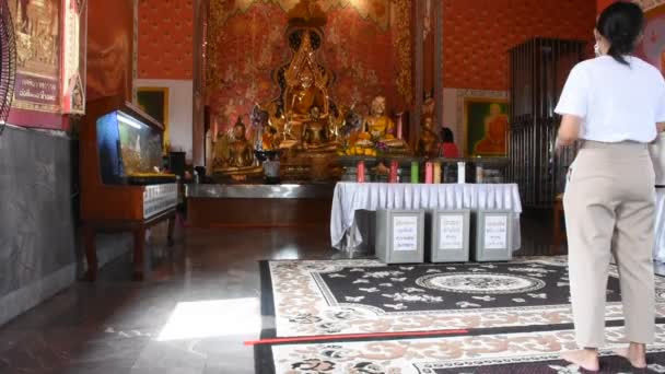 Будда Статуя Тайцев Иностранных Путешественников Посетить Уважать Молиться Святой Тайной — стоковое видео