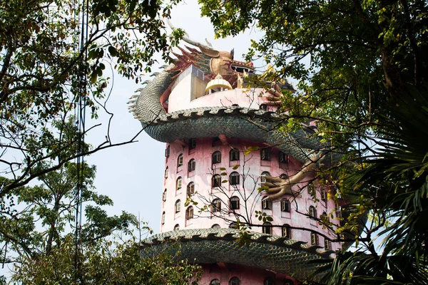 Exterior Building King Serpent Naga Chinese Dragon Wrapped Tower Thai — Stock Photo, Image