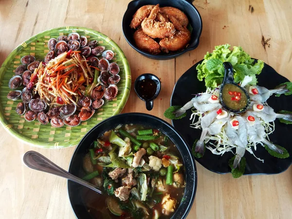 Традиционная Тайская Еда Фьюжн Блюда Местной Кухни Набор Тайский Стиль — стоковое фото