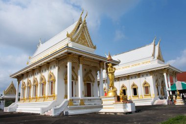 Taylandlılar ve yabancı gezginler için beyaz ubosot kilisesi inşa eden antik mimari ziyaret ve Buda 'nın Tayland, Nonthaburi' deki Wat Tanot tapınağındaki kutsal ibadeti kutsamasına saygı göster.