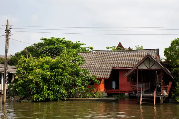 Ver Paisaje Khlong Non Canal Cityscape Rural Village Vintage Retro — Foto de Stock