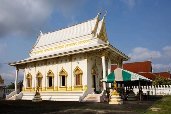 Antigua Arquitectura Antigua Edificio Blanco Ubosot Iglesia Para Gente Tailandesa — Foto de Stock