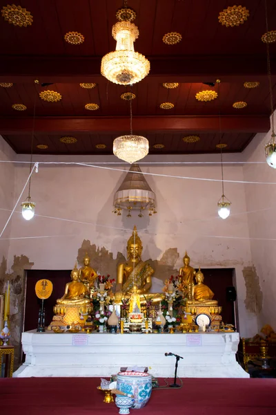 Buddha Statue Old Ubosot Thai People Travelers Travel Visit Respect — Stock Photo, Image