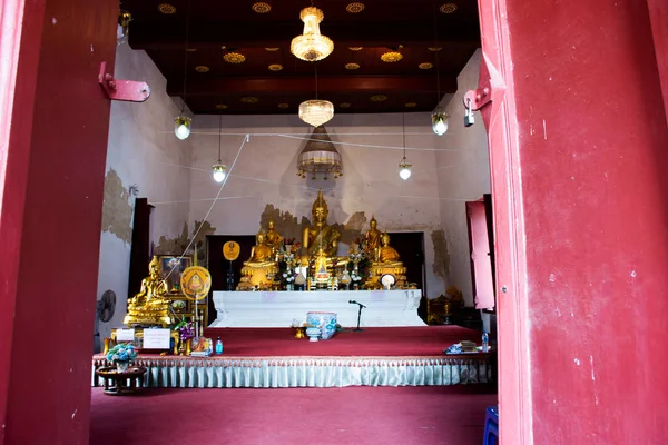 Buddha Statue Old Ubosot Thai People Travelers Travel Visit Respect — Stock Photo, Image